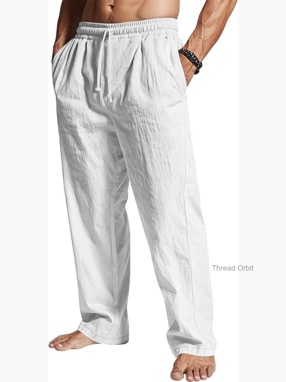 Men's Linen Pants Loose Fit Drawstring Waist Lightweight Trousers Yoga Beach
